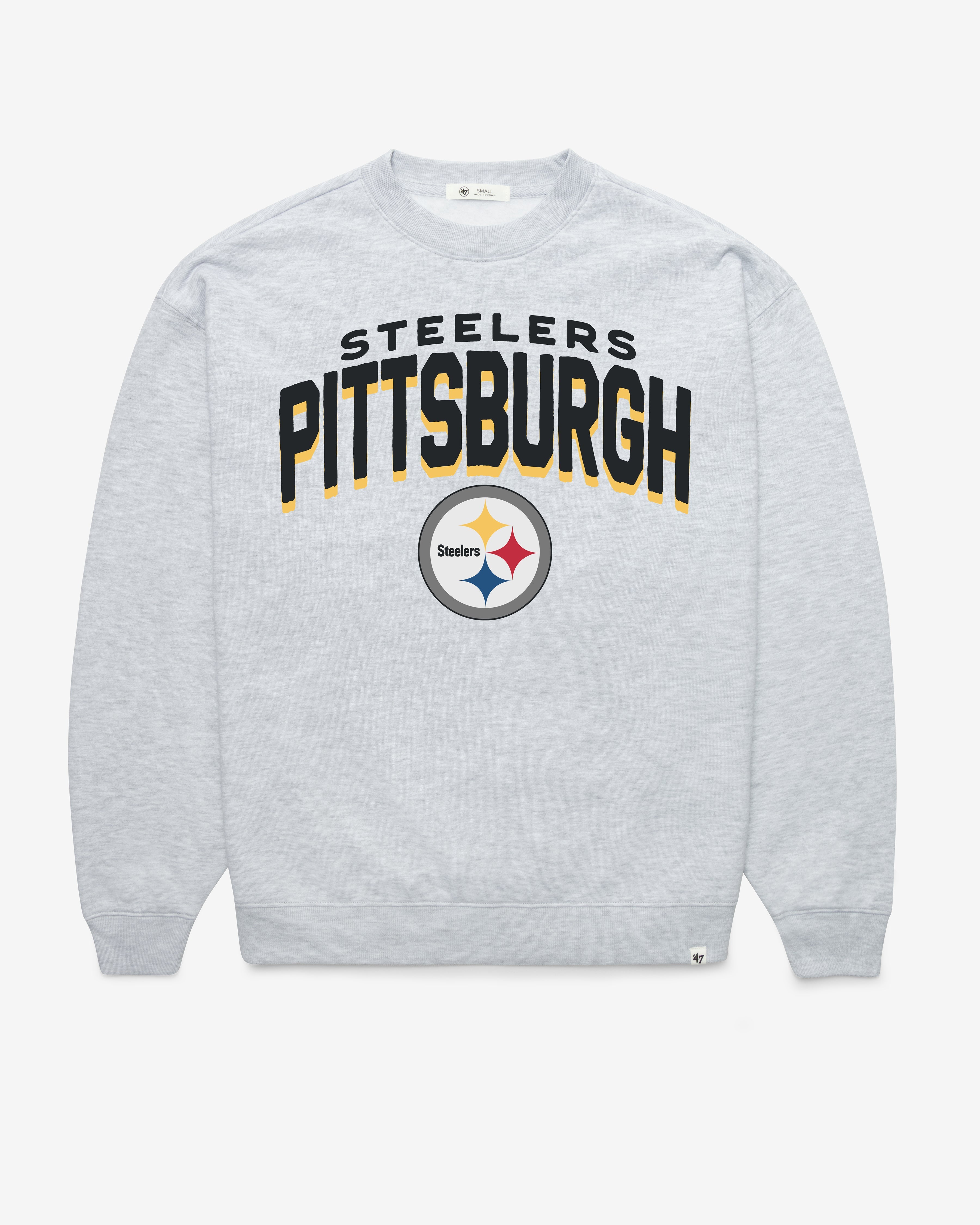 PITTSBURGH STEELERS CAMPUS ARCH CLOUD '47 OVERSIZED CREW WOMENS RELAY GREY