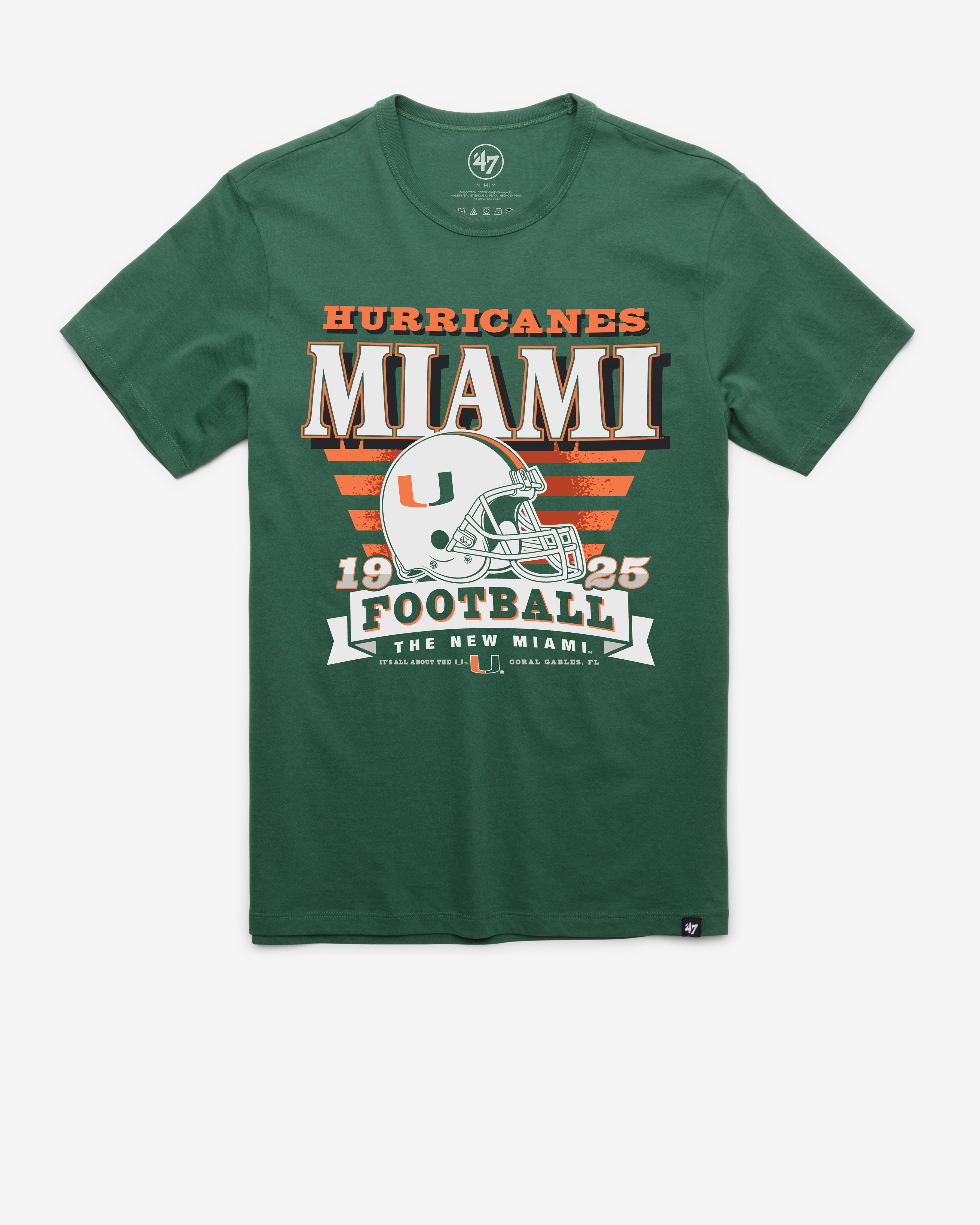 MIAMI HURRICANES STRIPE SPLASH '47 FRANKLIN TEE ELM GREEN