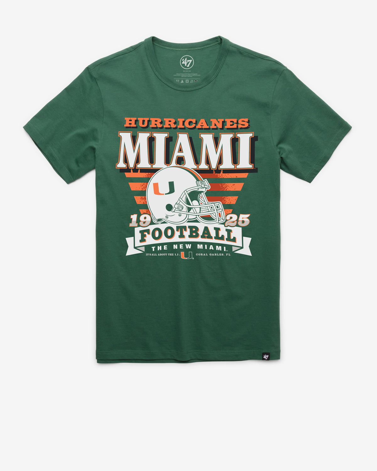 MIAMI HURRICANES STRIPE SPLASH '47 FRANKLIN TEE ELM GREEN
