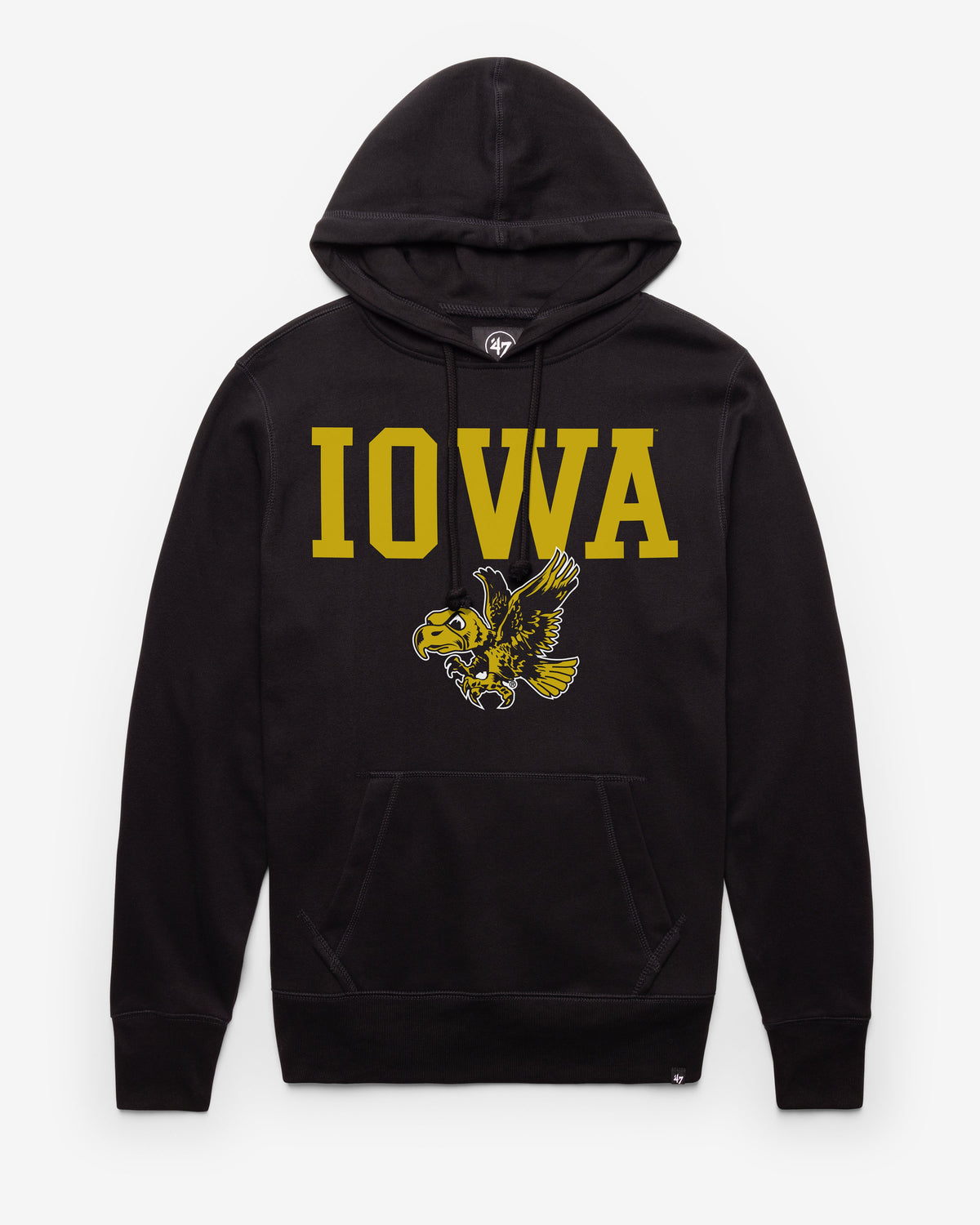 IOWA HAWKEYES VINTAGE STRAIGHT BLOCK '47 HEADLINE HOOD JET BLACK