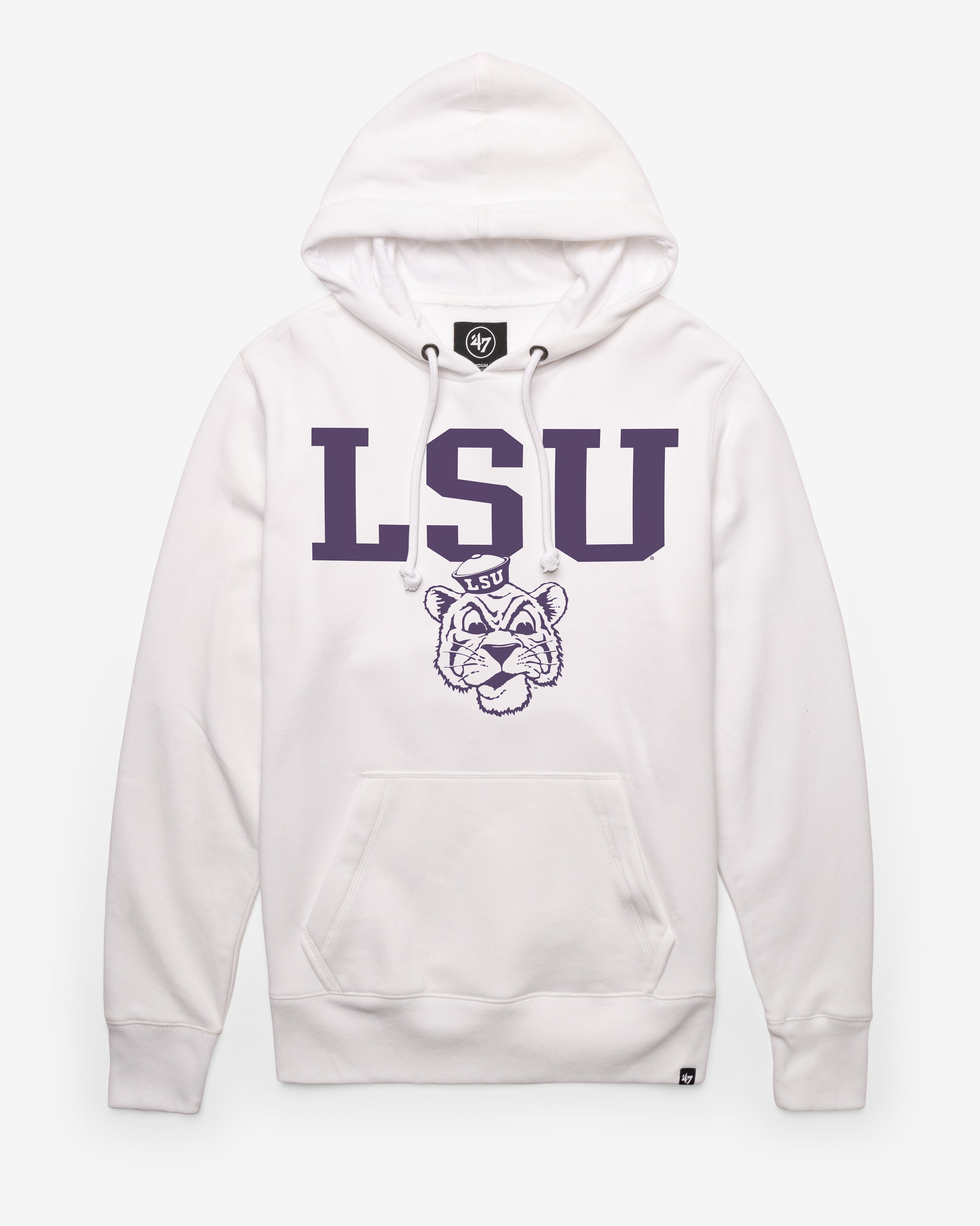 LOUISIANA STATE TIGERS LSU VINTAGE STRAIGHT BLOCK '47 HEADLINE HOOD WHITE WASH
