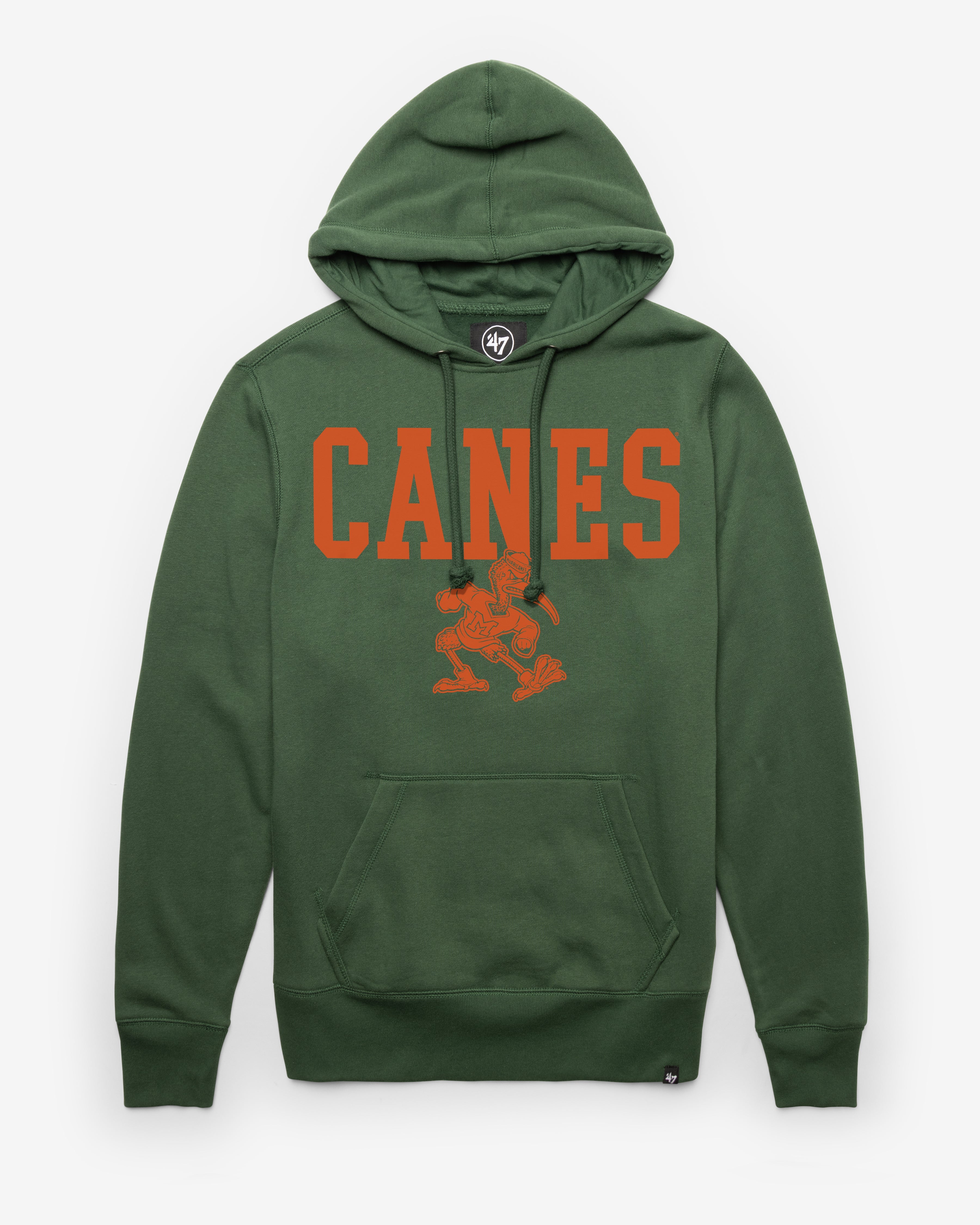 MIAMI HURRICANES VINTAGE STRAIGHT BLOCK '47 HEADLINE HOOD DARK GREEN