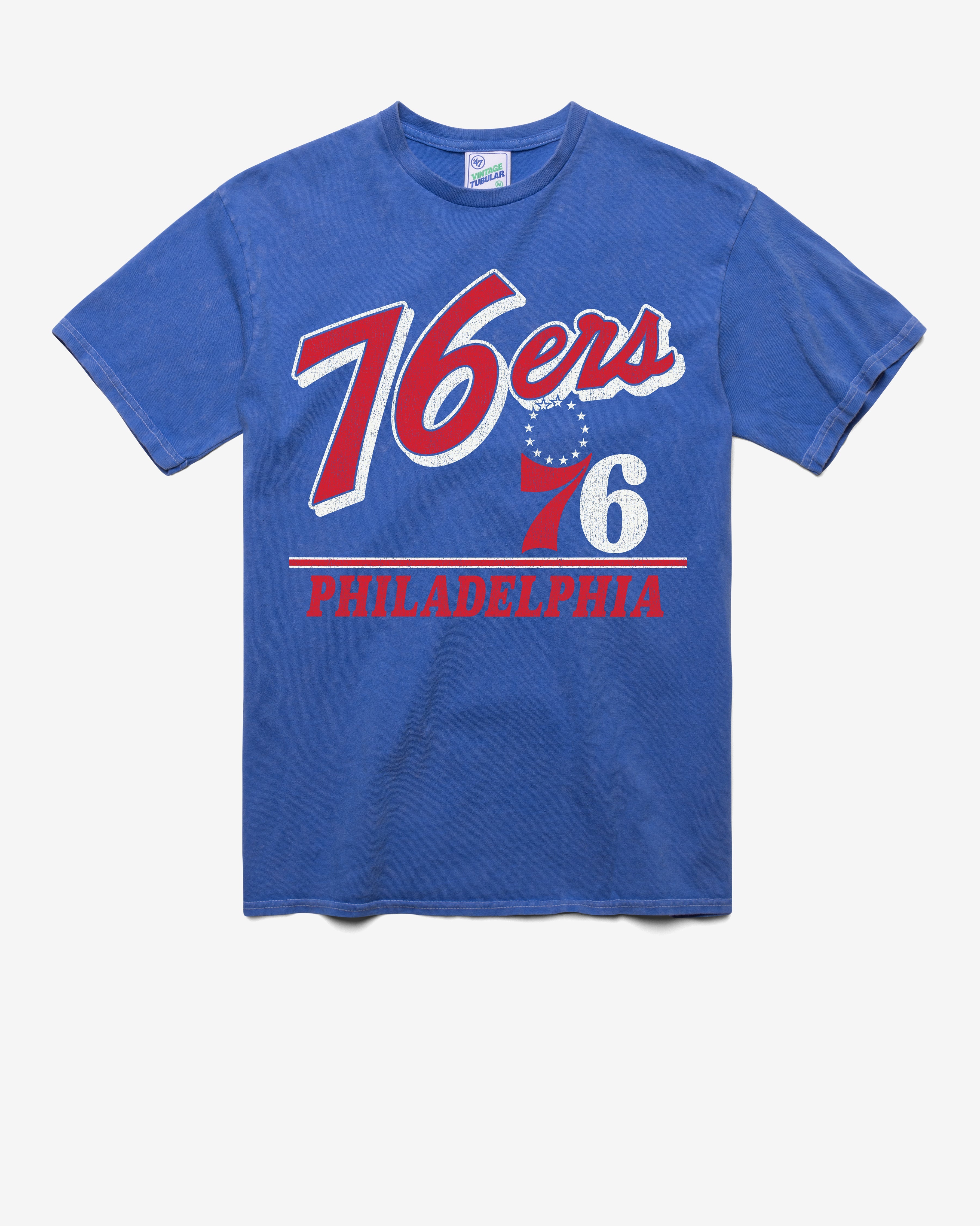 PHILADELPHIA 76ERS FLY BY VINTAGE '47 TUBULAR TEE DT CALI BLUE