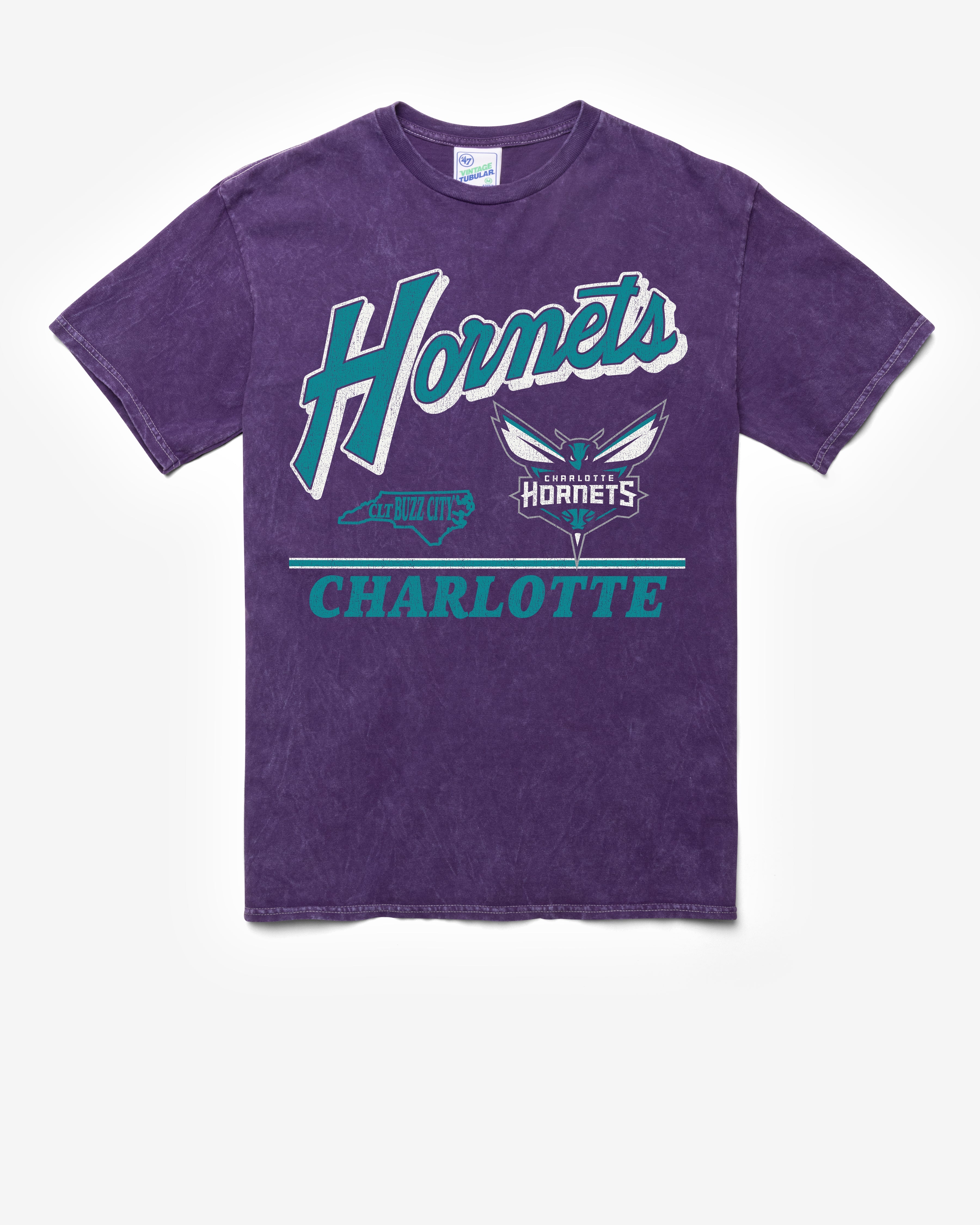 CHARLOTTE HORNETS FLY BY VINTAGE '47 TUBULAR TEE DT PURPLE