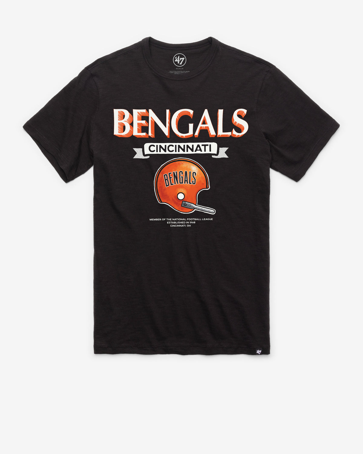 CINCINNATI BENGALS HISTORIC LONG HAUL '47 SCRUM TEE JET BLACK