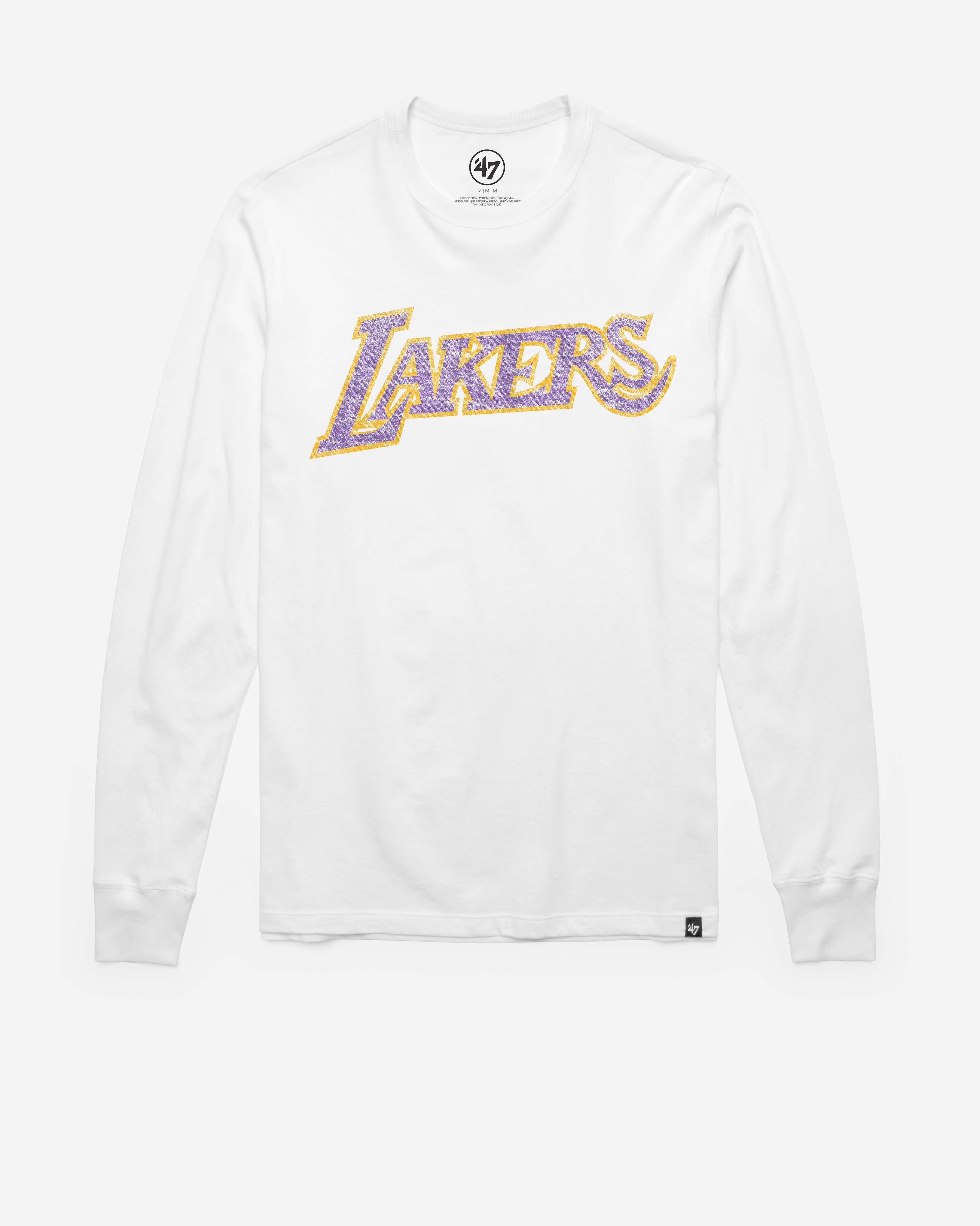 LOS ANGELES LAKERS HARDWOOD CLASSICS WHITE WASH PREMIER '47 FRANKLIN LONG SLEEVE TEE WHITE WASH