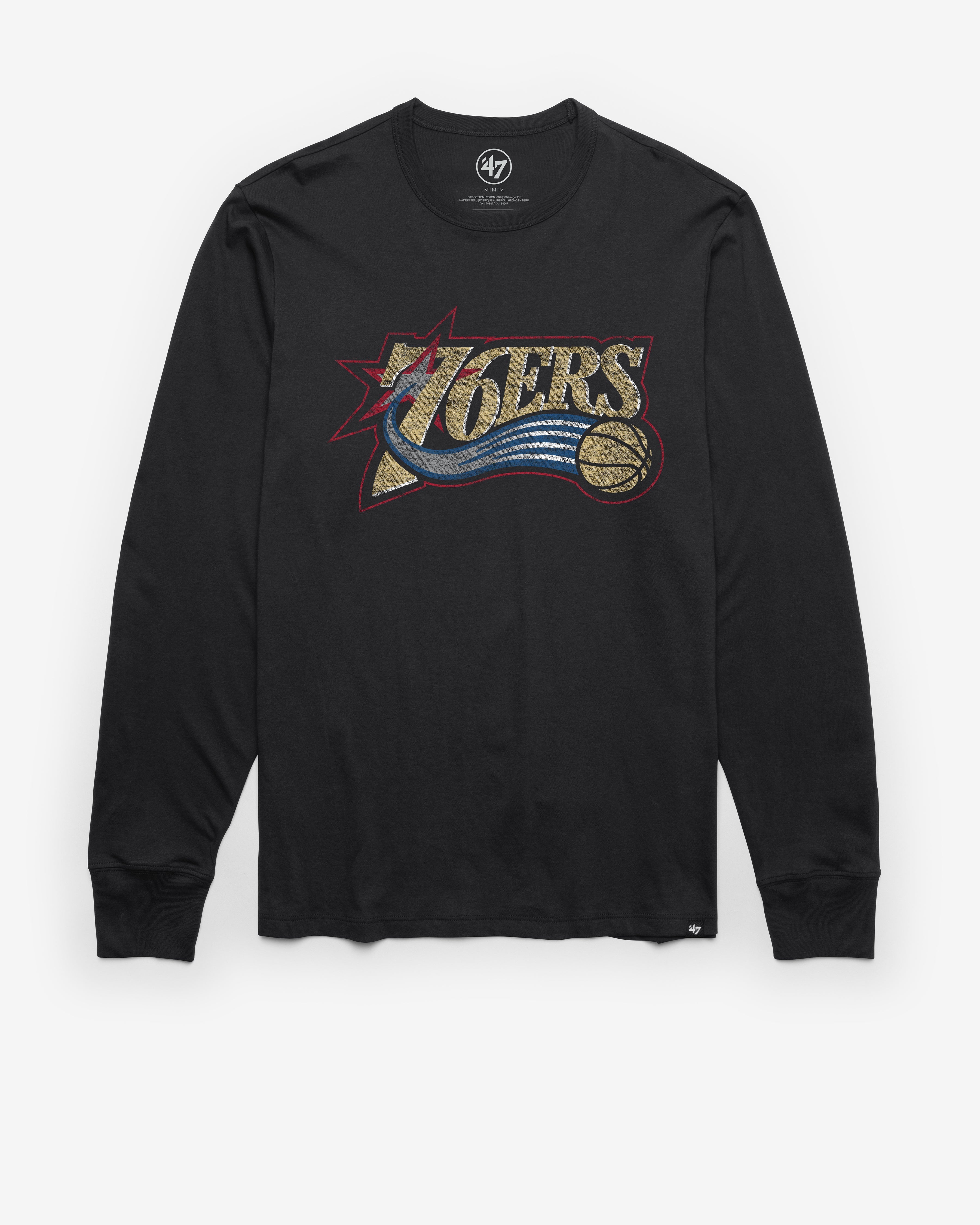 PHILADELPHIA 76ERS HARDWOOD CLASSICS PREMIER '47 FRANKLIN LONG SLEEVE TEE FLINT BLACK