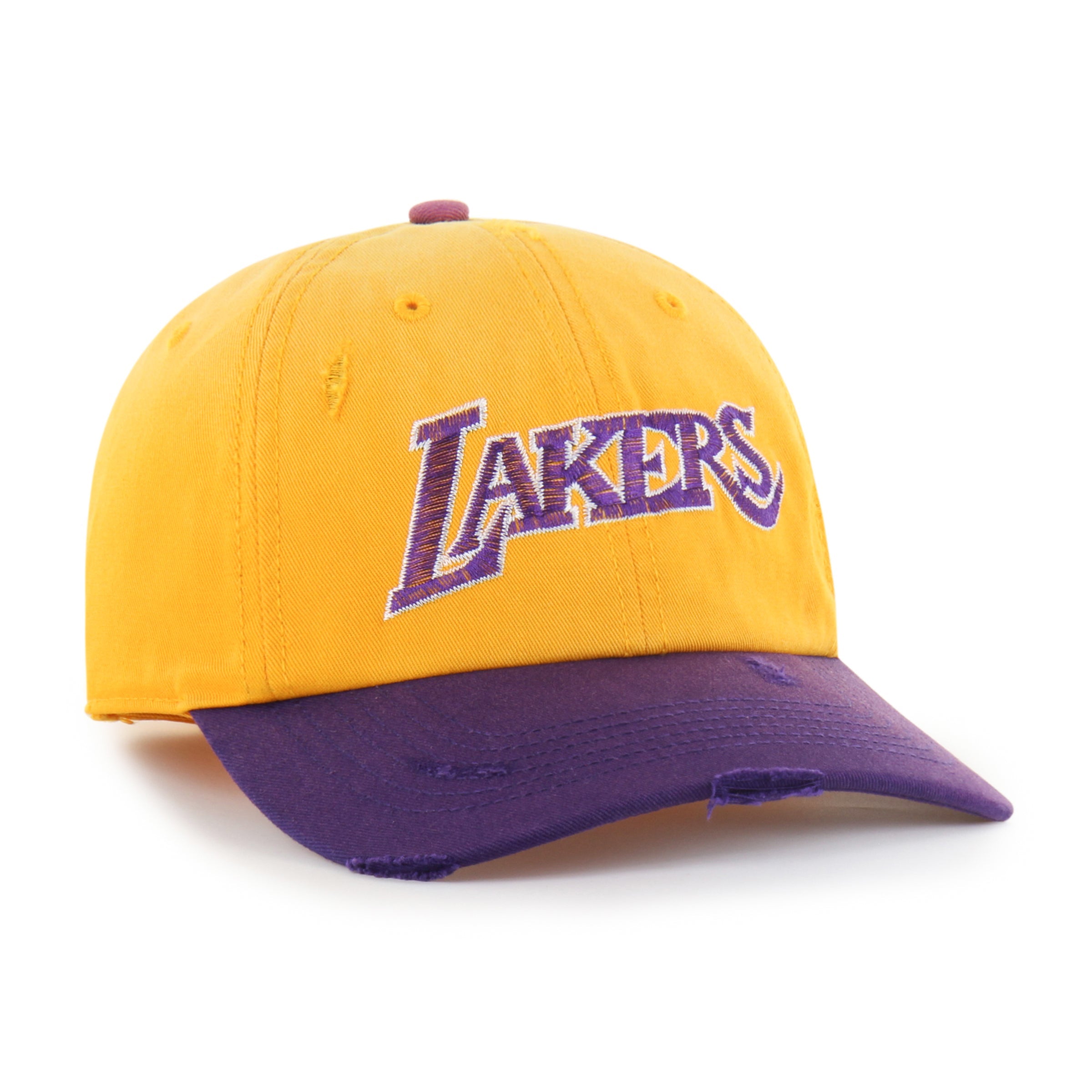 LOS ANGELES LAKERS HARDWOOD CLASSICS WORN SCRIPT '47 CLEAN UP MF MID FIT GOLD
