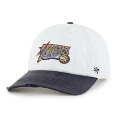 PHILADELPHIA 76ERS HARDWOOD CLASSICS WORN SCRIPT '47 CLEAN UP MF MID FIT WHITE