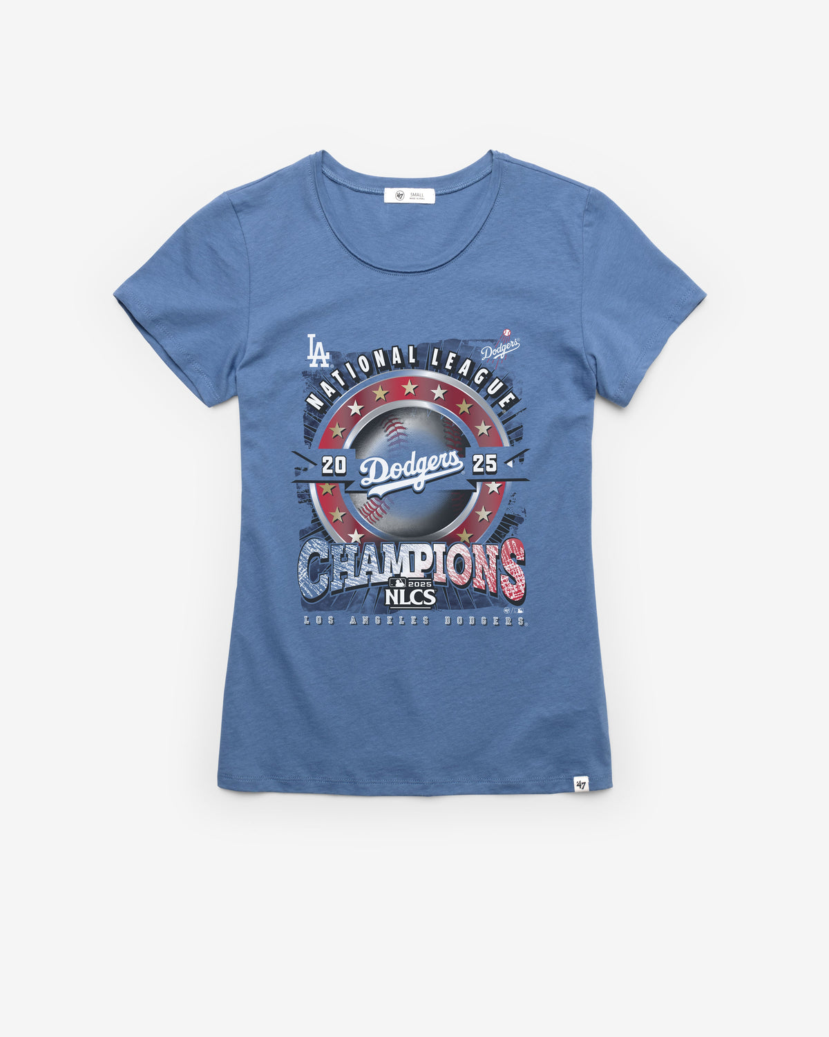 LOS ANGELES DODGERS 2025 NATIONAL LEAGUE CHAMPIONS '47 FRANKIE TEE WOMENS CADET BLUE