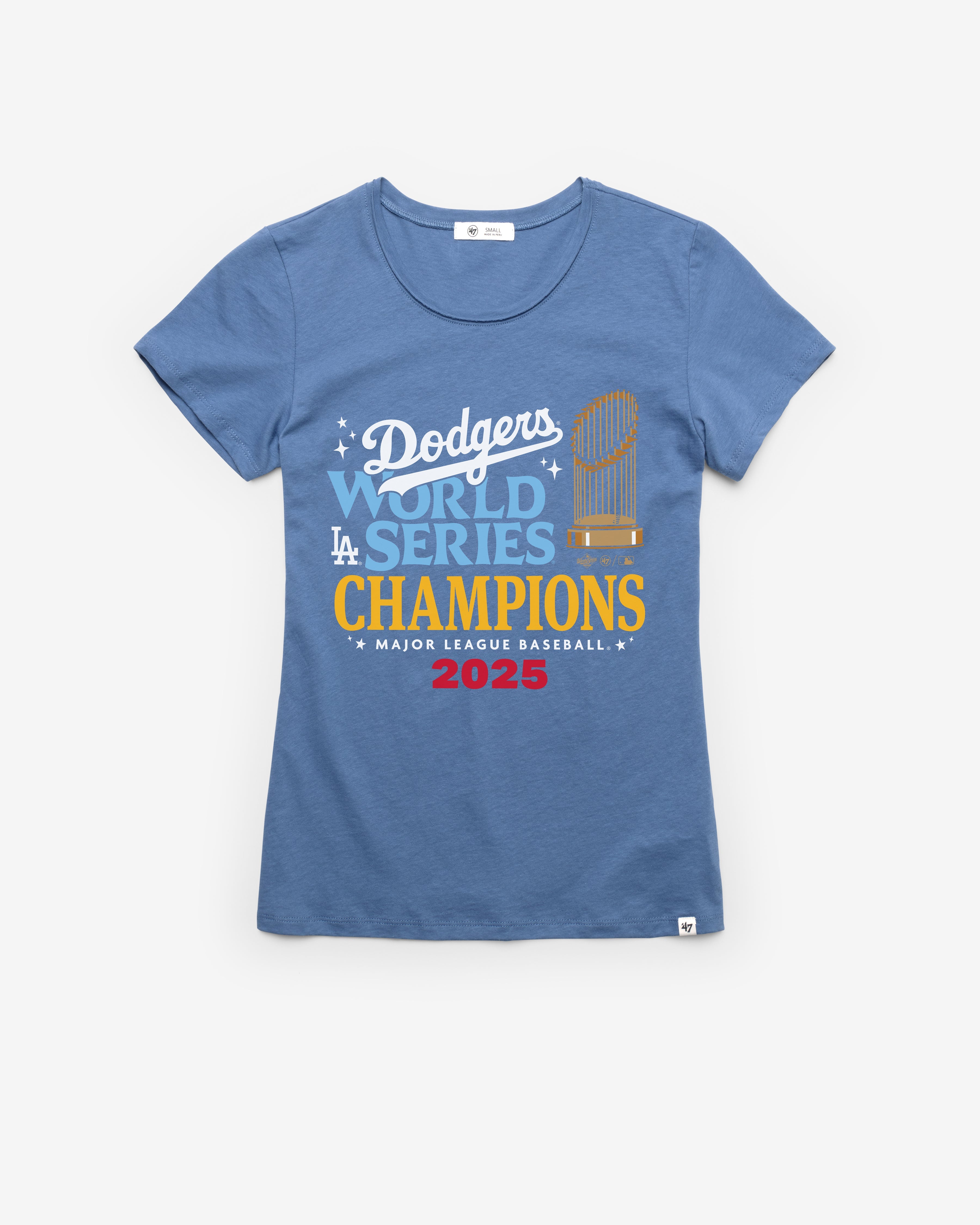 LOS ANGELES DODGERS 2025 WORLD SERIES CHAMPIONS '47 FRANKIE TEE WOMENS CADET BLUE