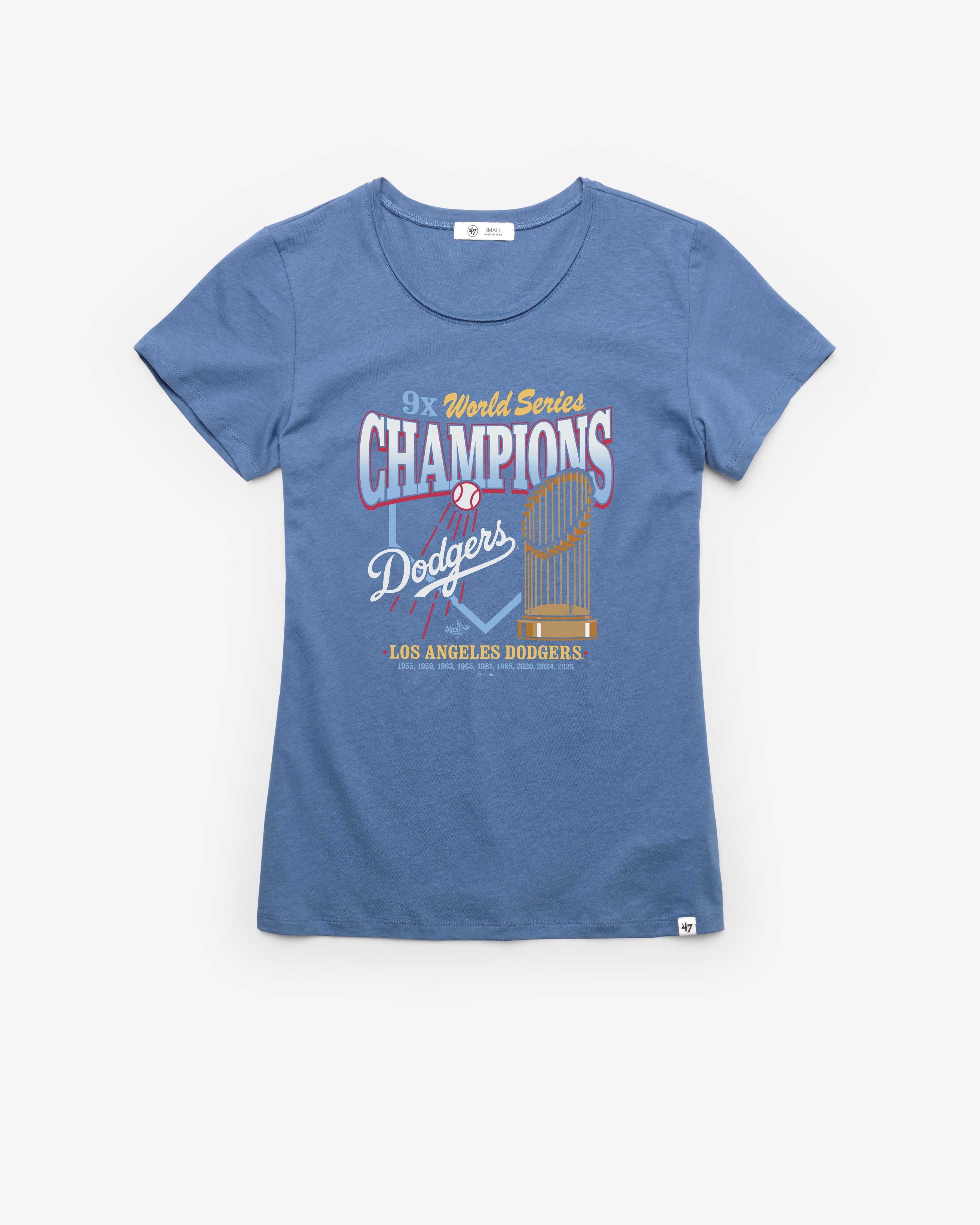 LOS ANGELES DODGERS 2025 WORLD SERIES CHAMPIONS '47 FRANKIE TEE WOMENS CADET BLUE