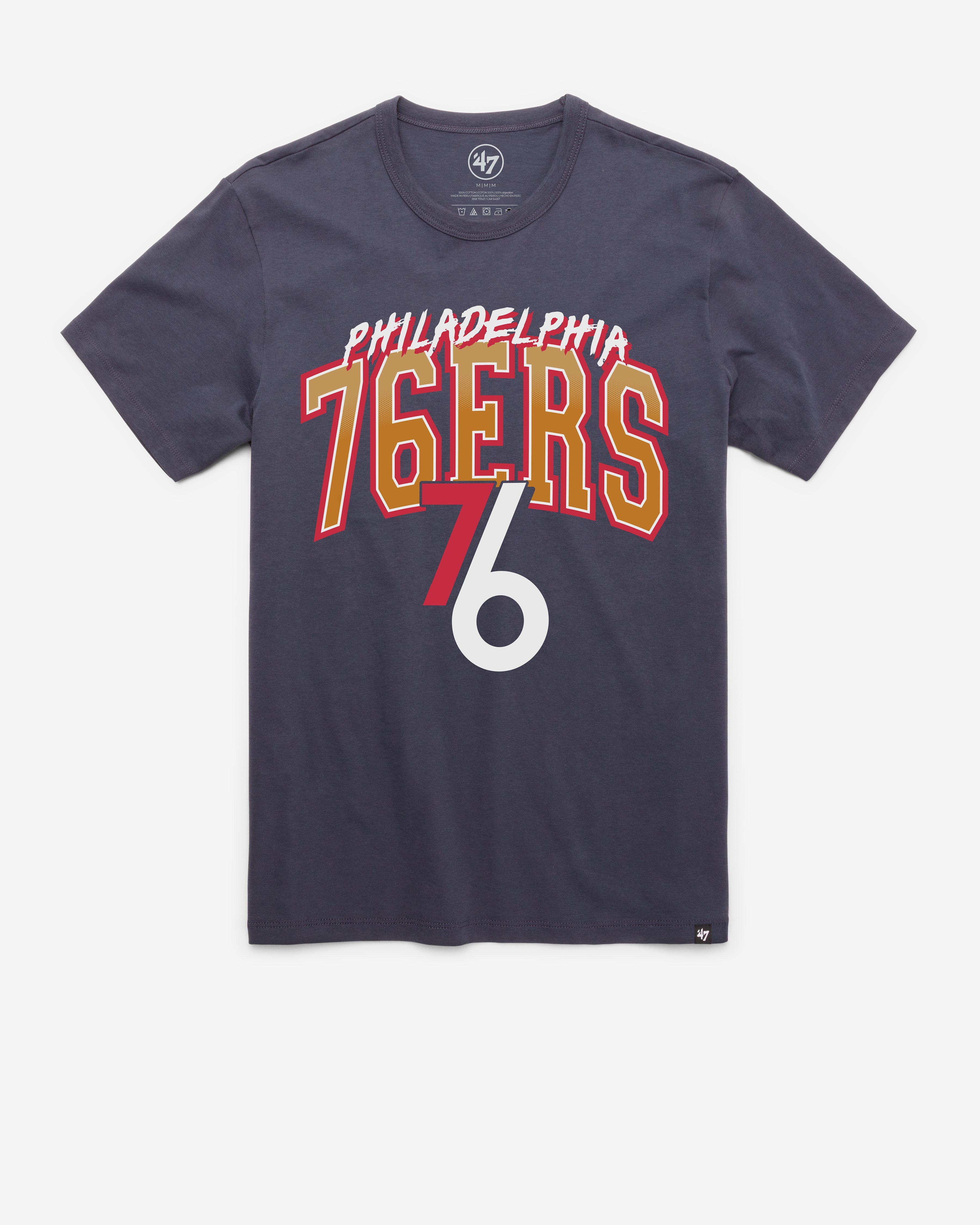 PHILADELPHIA 76ERS CITY EDITION SWISH FADE '47 FRANKLIN TEE ATLAS BLUE