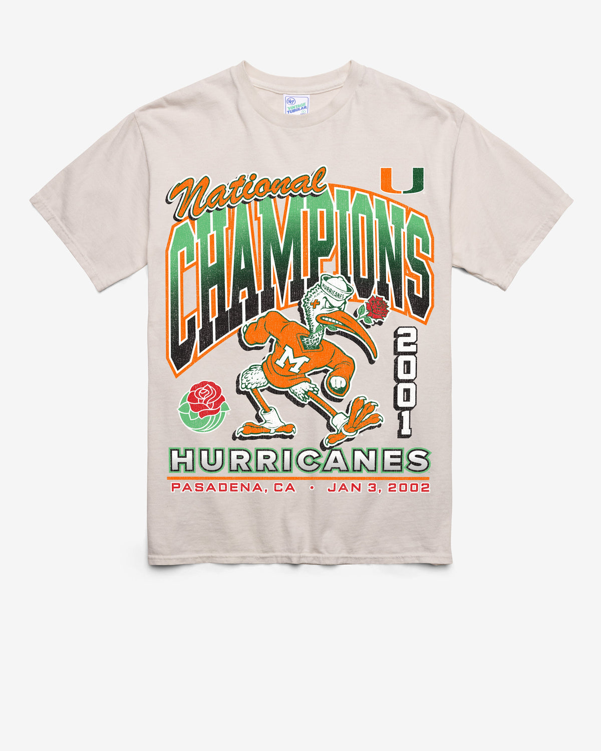 MIAMI HURRICANES H-BOWLS LOCKER VINTAGE '47 TUBULAR TEE DUNE