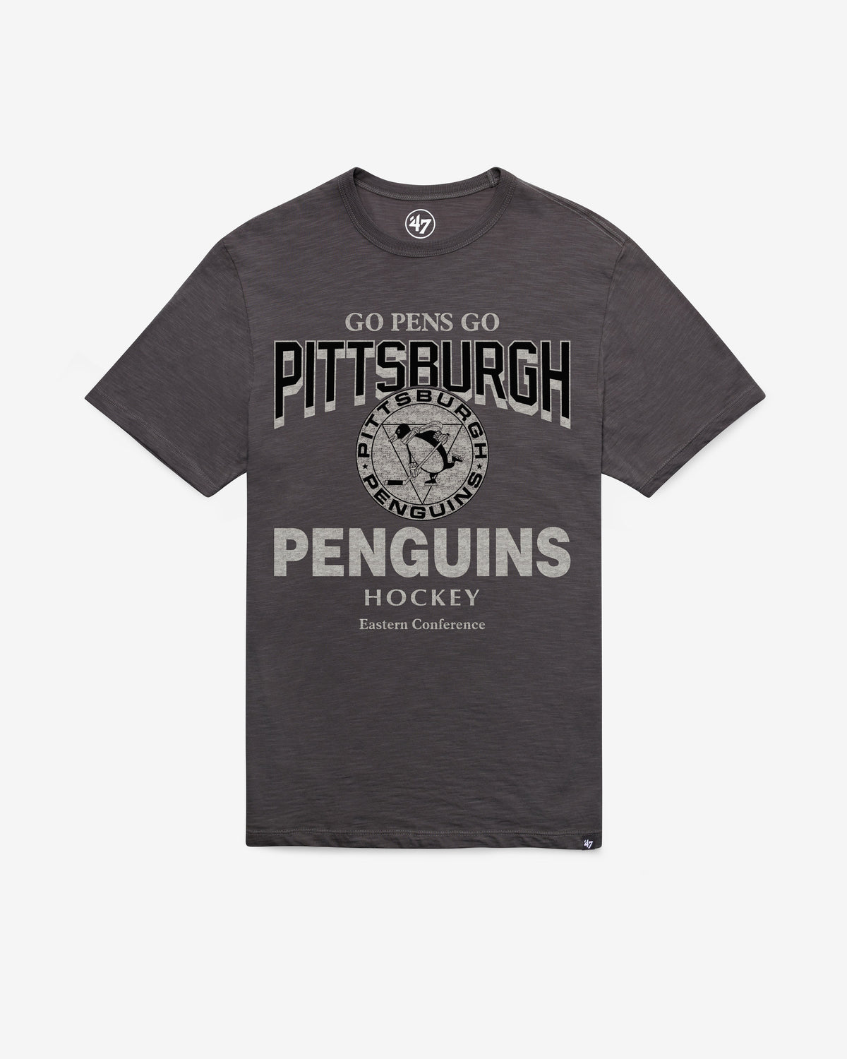 PITTSBURGH PENGUINS VINTAGE HEAD ON '47 SCRUM TEE CHARCOAL