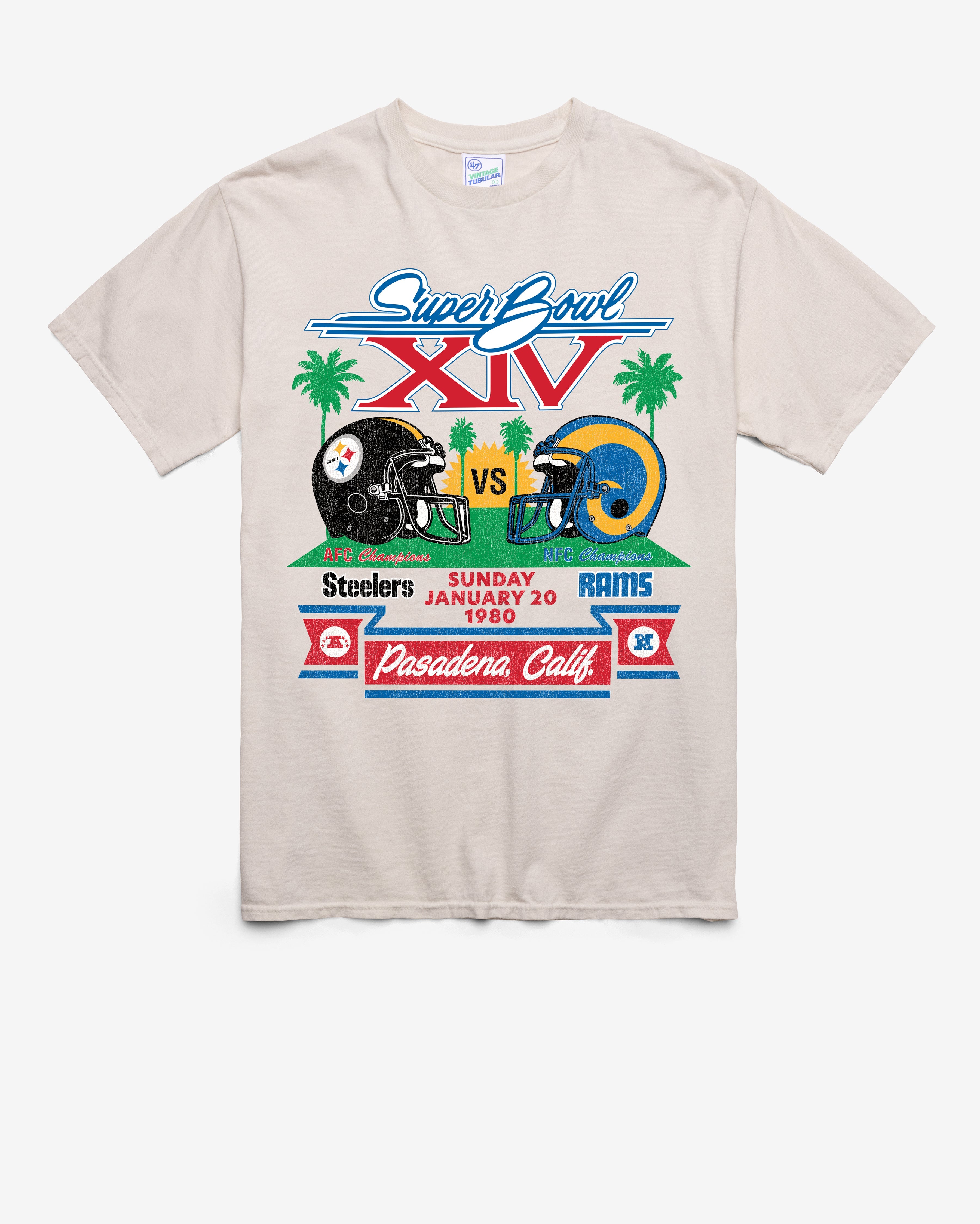 PITTSBURGH STEELERS X LOS ANGELES RAMS SUPER BOWL GRIDIRON DUELING '47 TUBULAR TEE DUNE
