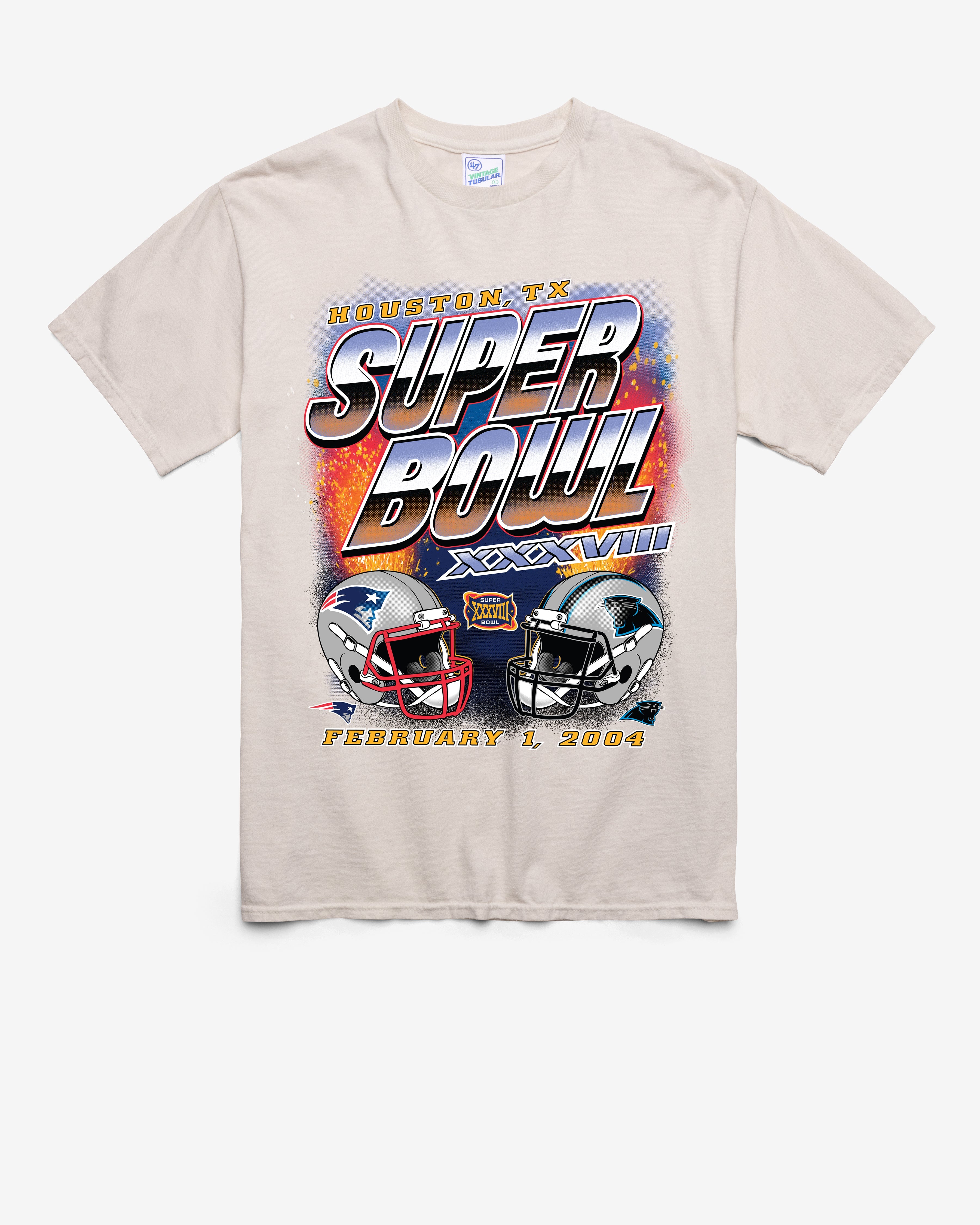 NEW ENGLAND PATRIOTS X CAROLINA PANTHERS SUPER BOWL GRIDIRON DUELING '47 TUBULAR TEE DUNE