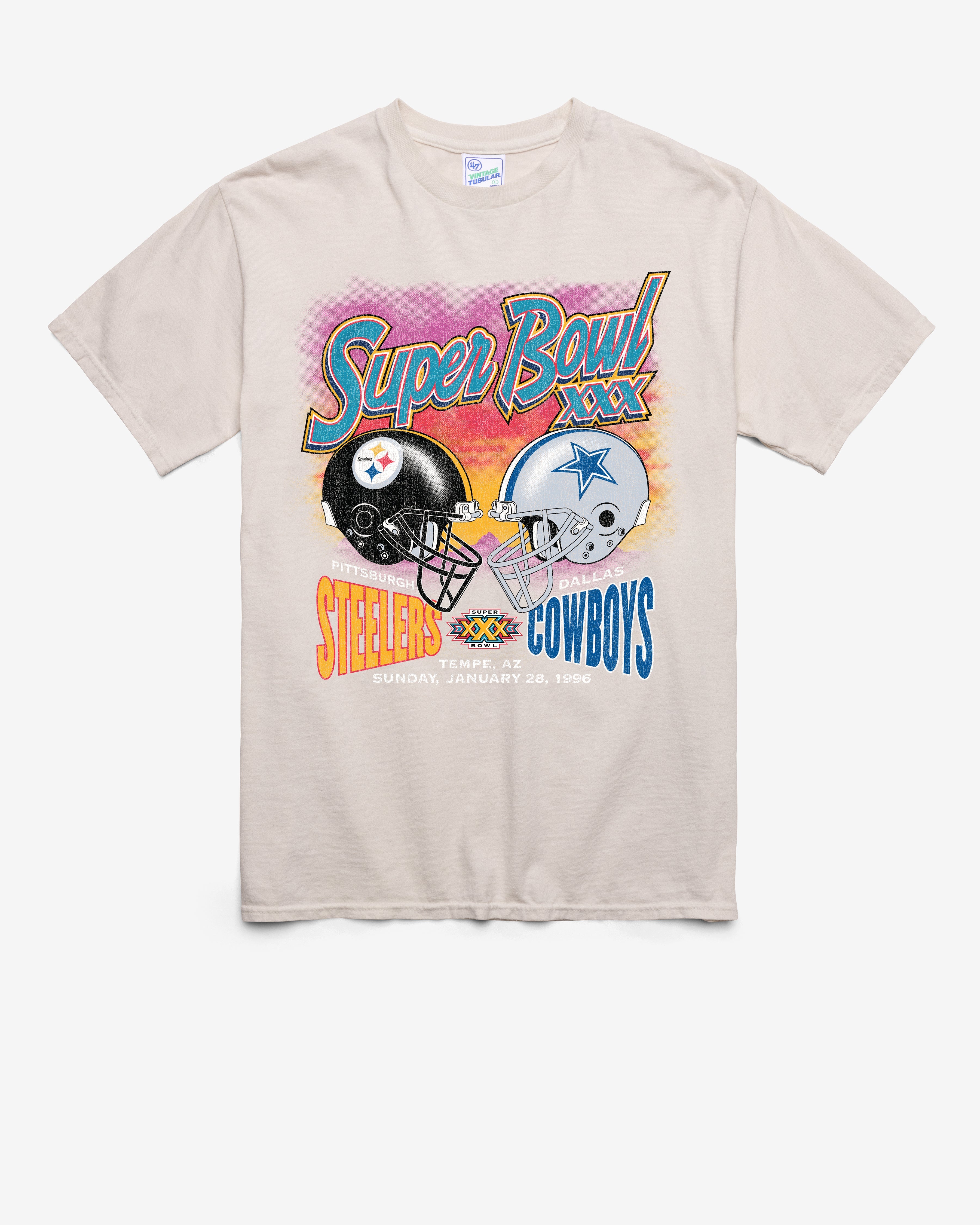 PITTSBURGH STEELERS X DALLAS COWBOYS SUPER BOWL GRIDIRON DUELING '47 TUBULAR TEE DUNE