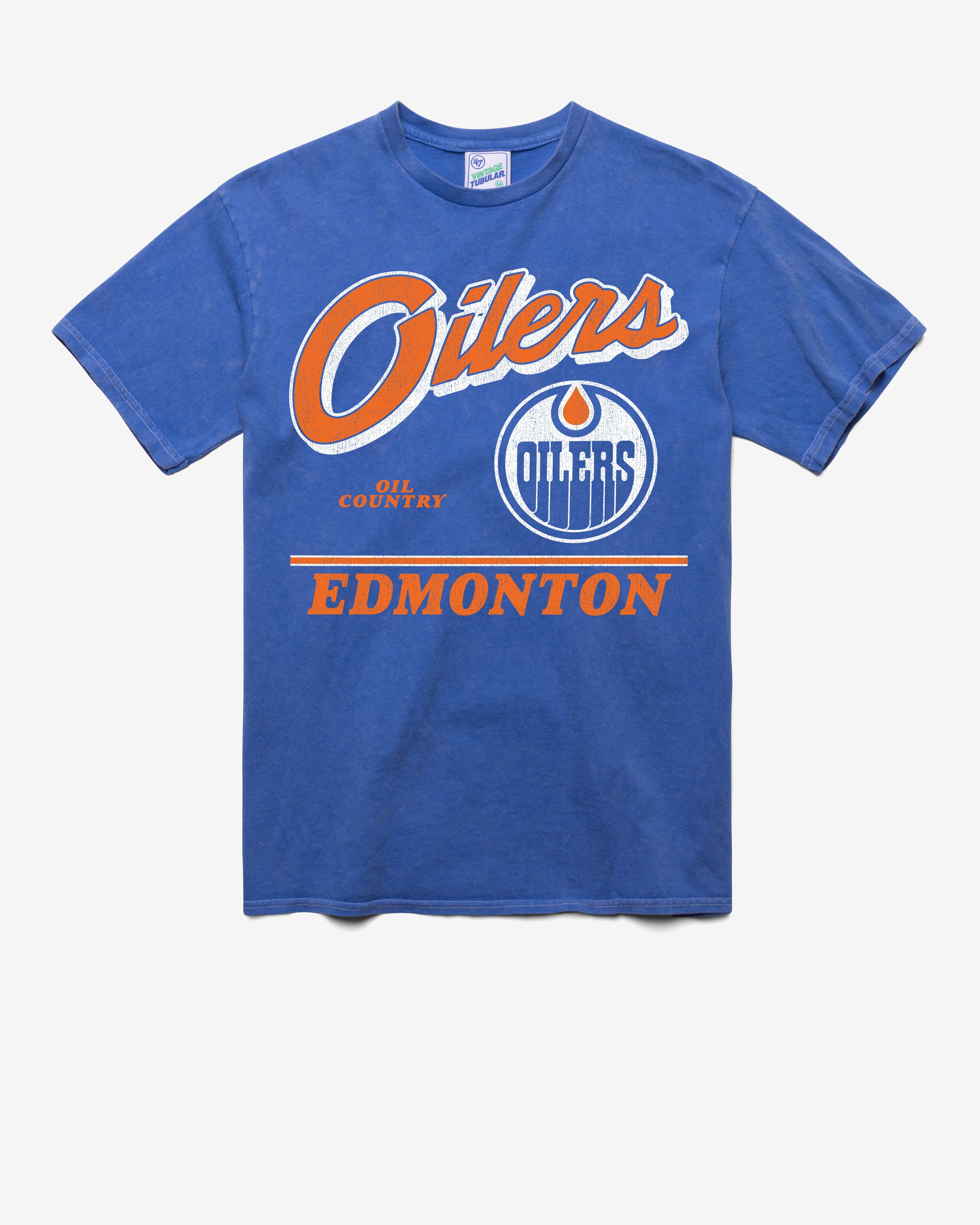 EDMONTON OILERS FLY BY VINTAGE '47 TUBULAR TEE DT CALI BLUE
