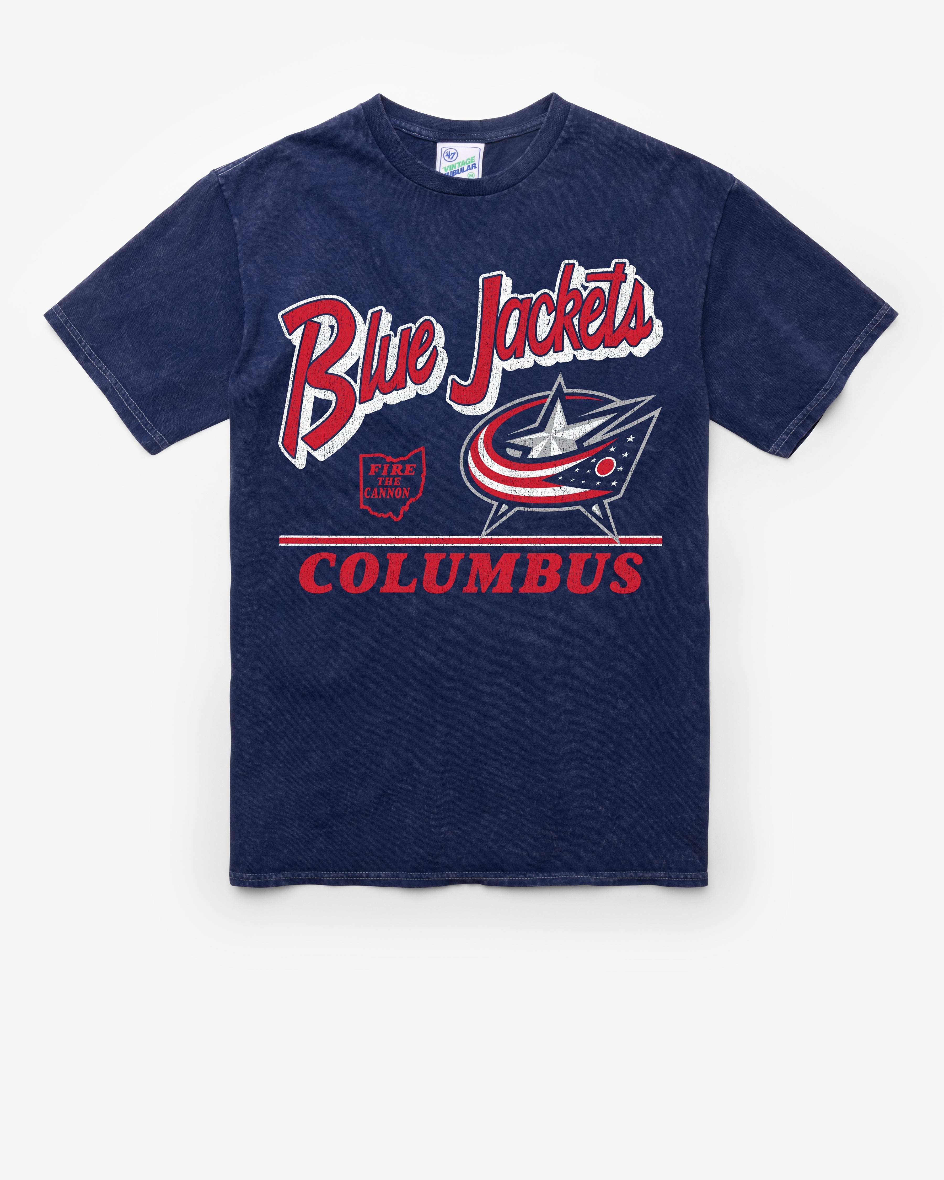 COLUMBUS BLUE JACKETS FLY BY VINTAGE '47 TUBULAR TEE DT NAVY